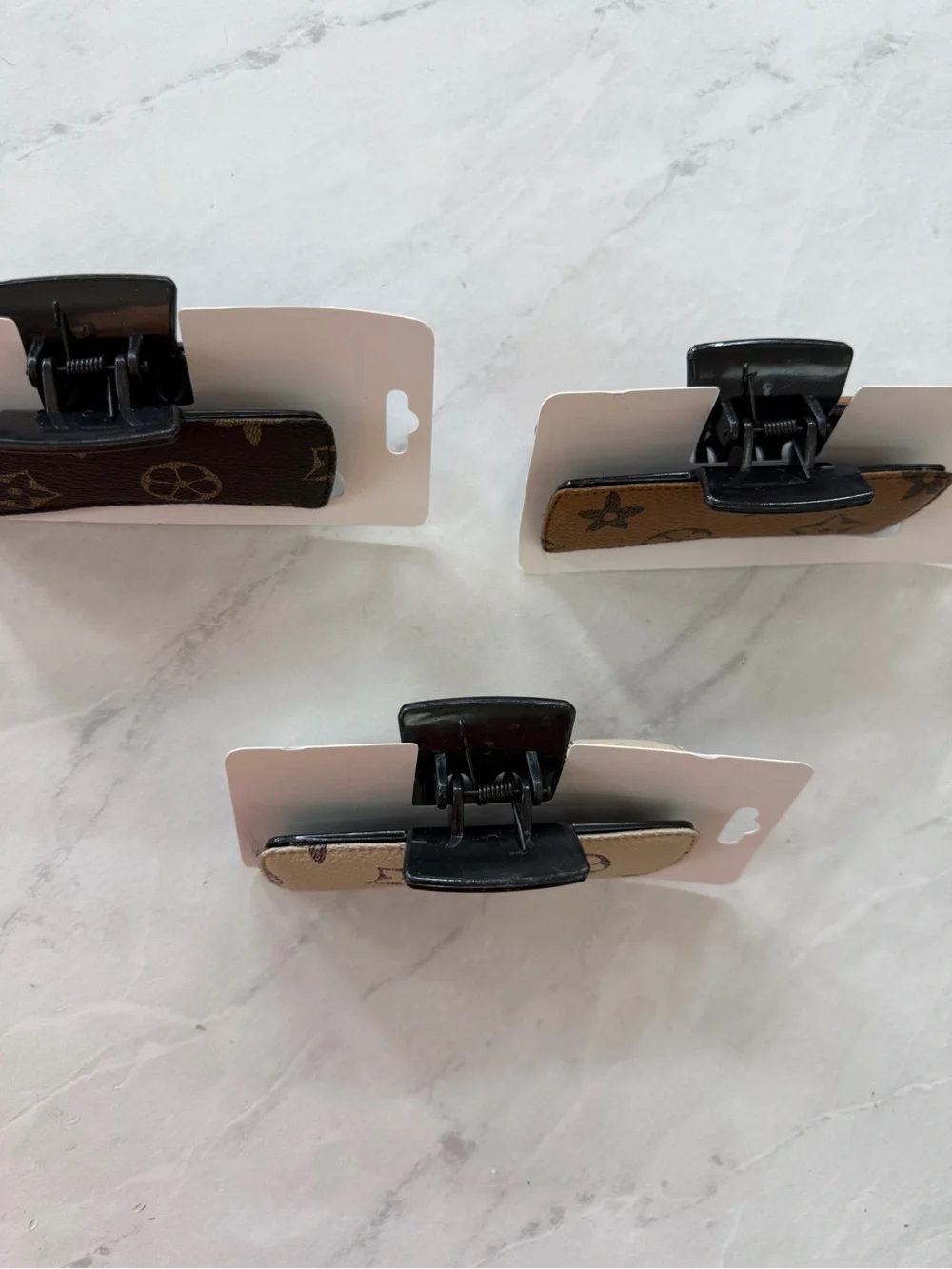 Set of 3 Novelty Monogram Print Padded Hair Claw Clips (Brown/Beige/Tan) - New
